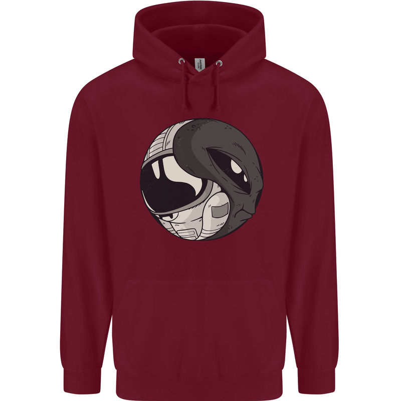 Alien Astronaut Yin Yang Space UFO Mens 80% Cotton Hoodie Maroon