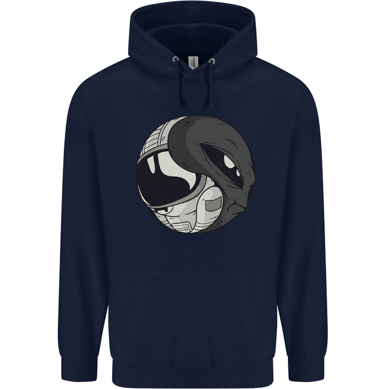 Alien Astronaut Yin Yang Space UFO Mens 80% Cotton Hoodie Navy Blue