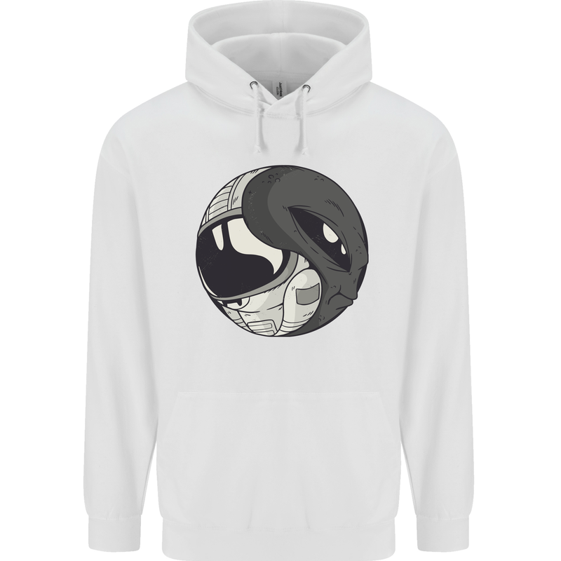 Alien Astronaut Yin Yang Space UFO Mens 80% Cotton Hoodie White