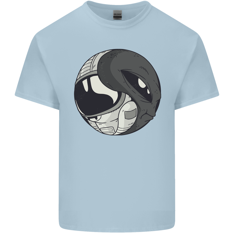 Alien Astronaut Yin Yang Space UFO Mens Cotton T-Shirt Tee Top Light Blue