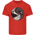 Alien Astronaut Yin Yang Space UFO Mens Cotton T-Shirt Tee Top Red