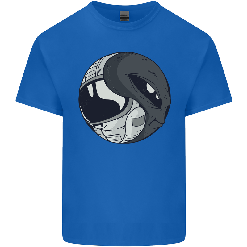Alien Astronaut Yin Yang Space UFO Mens Cotton T-Shirt Tee Top Royal Blue