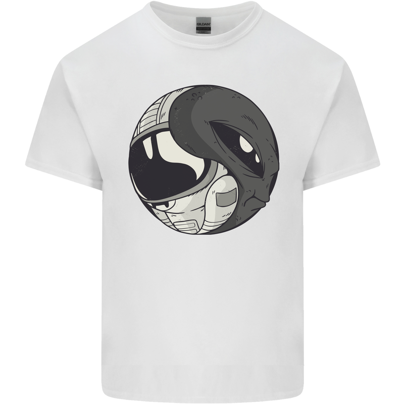 Alien Astronaut Yin Yang Space UFO Mens Cotton T-Shirt Tee Top White