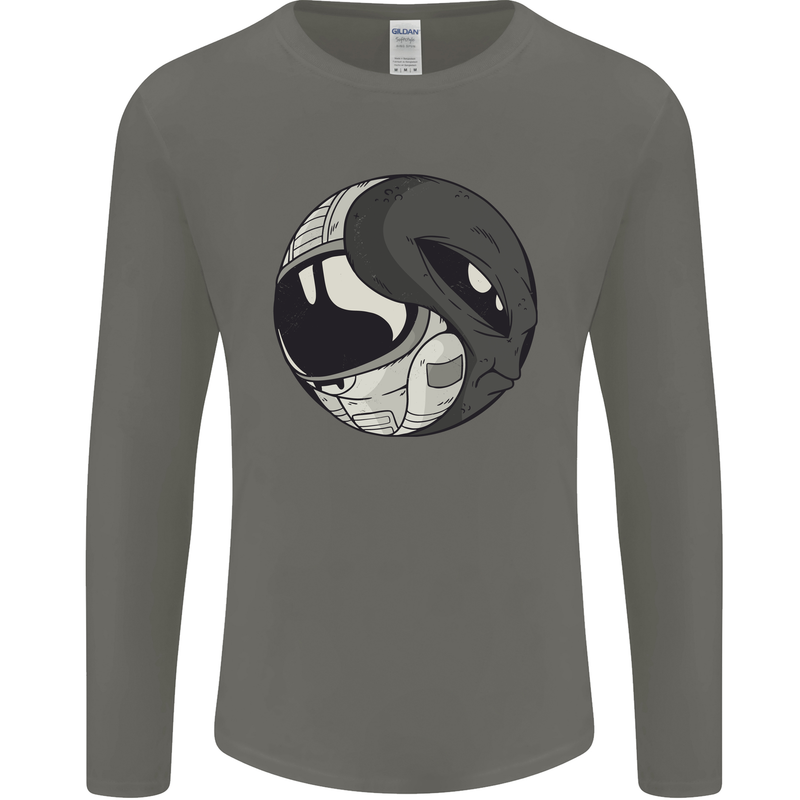 Alien Astronaut Yin Yang Space UFO Mens Long Sleeve T-Shirt Charcoal