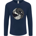 Alien Astronaut Yin Yang Space UFO Mens Long Sleeve T-Shirt Navy Blue
