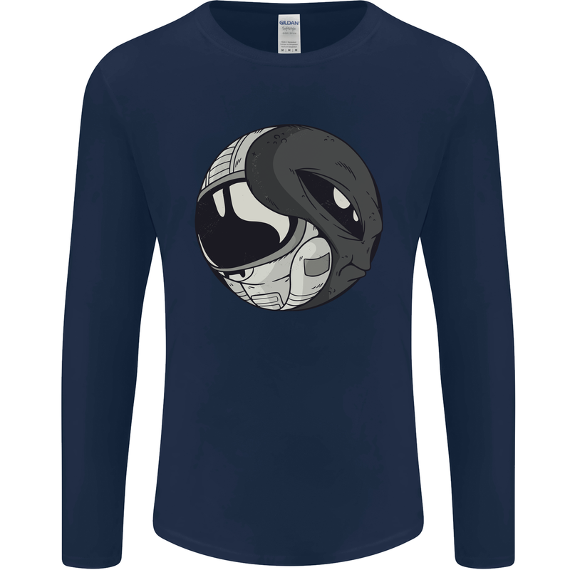 Alien Astronaut Yin Yang Space UFO Mens Long Sleeve T-Shirt Navy Blue