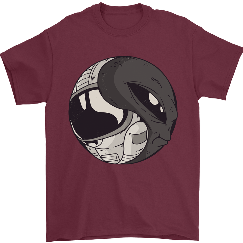Alien Astronaut Yin Yang Space UFO Mens T-Shirt 100% Cotton Maroon