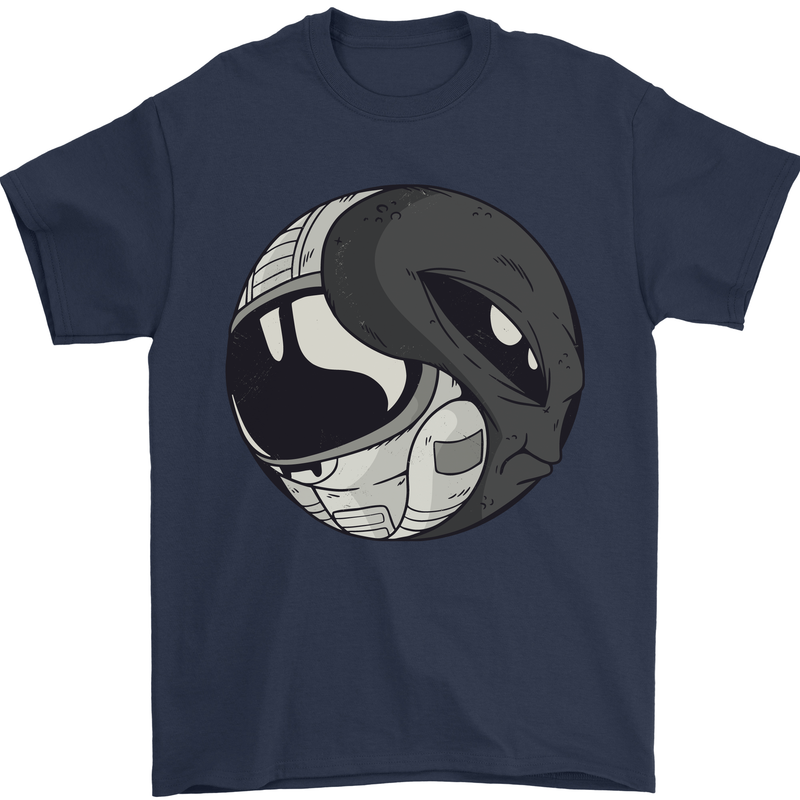 Alien Astronaut Yin Yang Space UFO Mens T-Shirt 100% Cotton Navy Blue