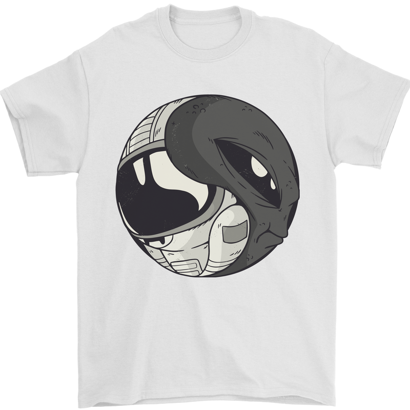 Alien Astronaut Yin Yang Space UFO Mens T-Shirt 100% Cotton White