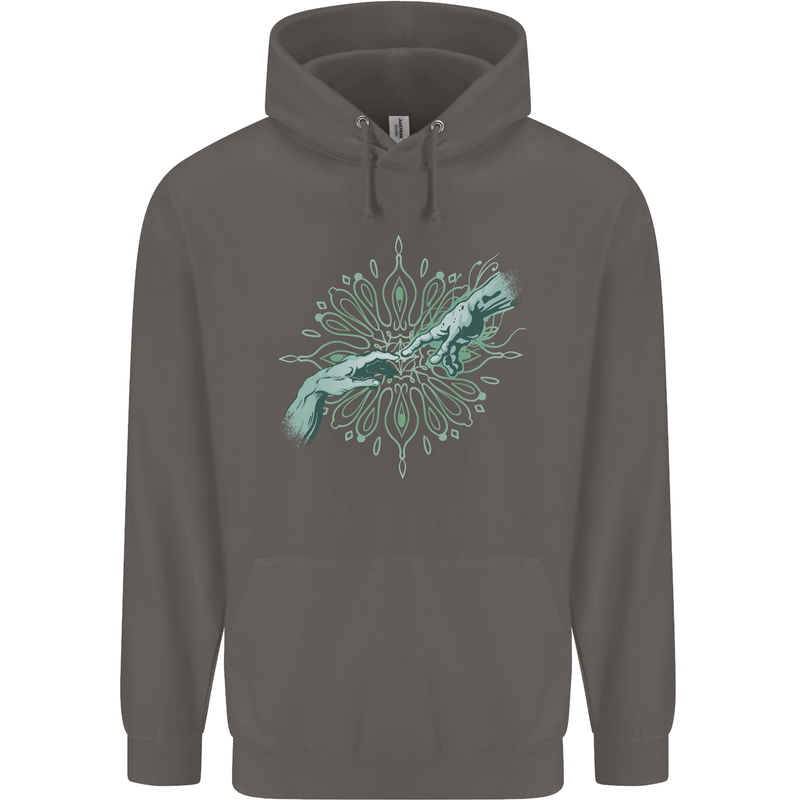 Alien Creation of Adam Parody UFO Mens 80% Cotton Hoodie Charcoal