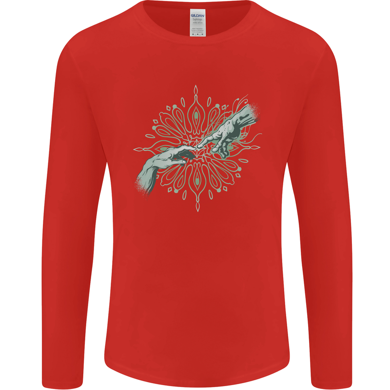 Alien Creation of Adam Parody UFO Mens Long Sleeve T-Shirt Red