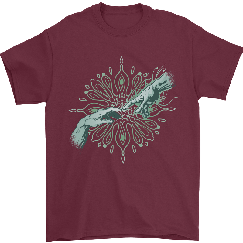 Alien Creation of Adam Parody UFO Mens T-Shirt 100% Cotton Maroon
