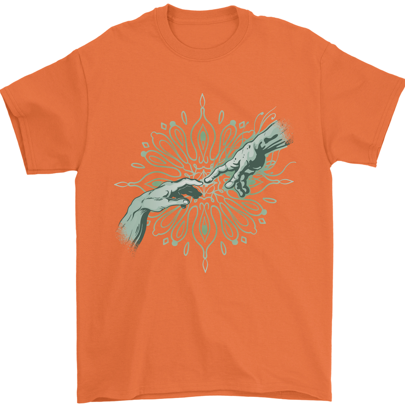 Alien Creation of Adam Parody UFO Mens T-Shirt 100% Cotton Orange