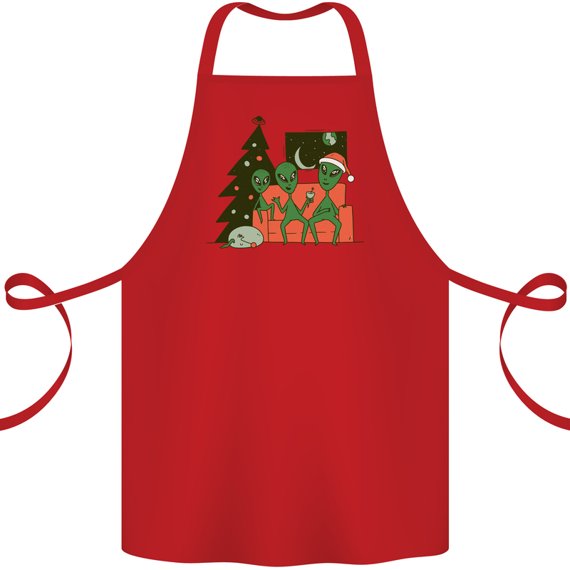 Alien Family Christmas Xmas Cotton Apron 100% Organic Red