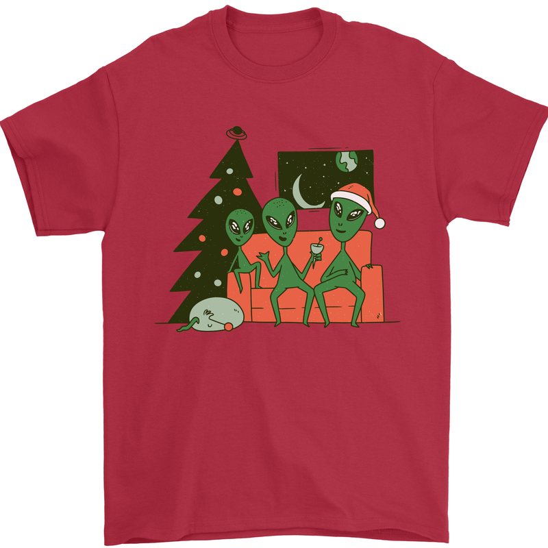 Alien Family Christmas Xmas Mens T-Shirt 100% Cotton Red