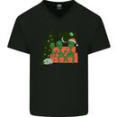 Alien Family Christmas Xmas Mens V-Neck Cotton T-Shirt Black