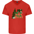 Alien Family Christmas Xmas Mens V-Neck Cotton T-Shirt Red