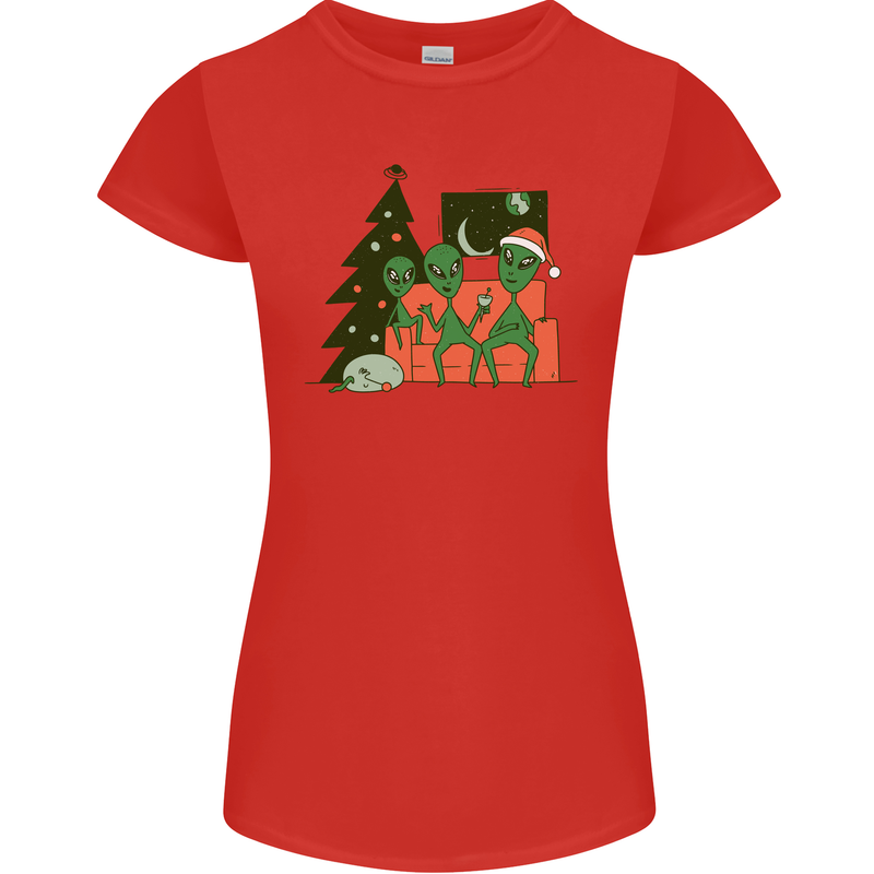 Alien Family Christmas Xmas Womens Petite Cut T-Shirt Red