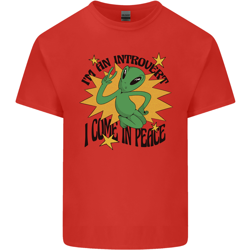 Alien Introvert I Come in Peace Funny UFO Kids T-Shirt Childrens Red