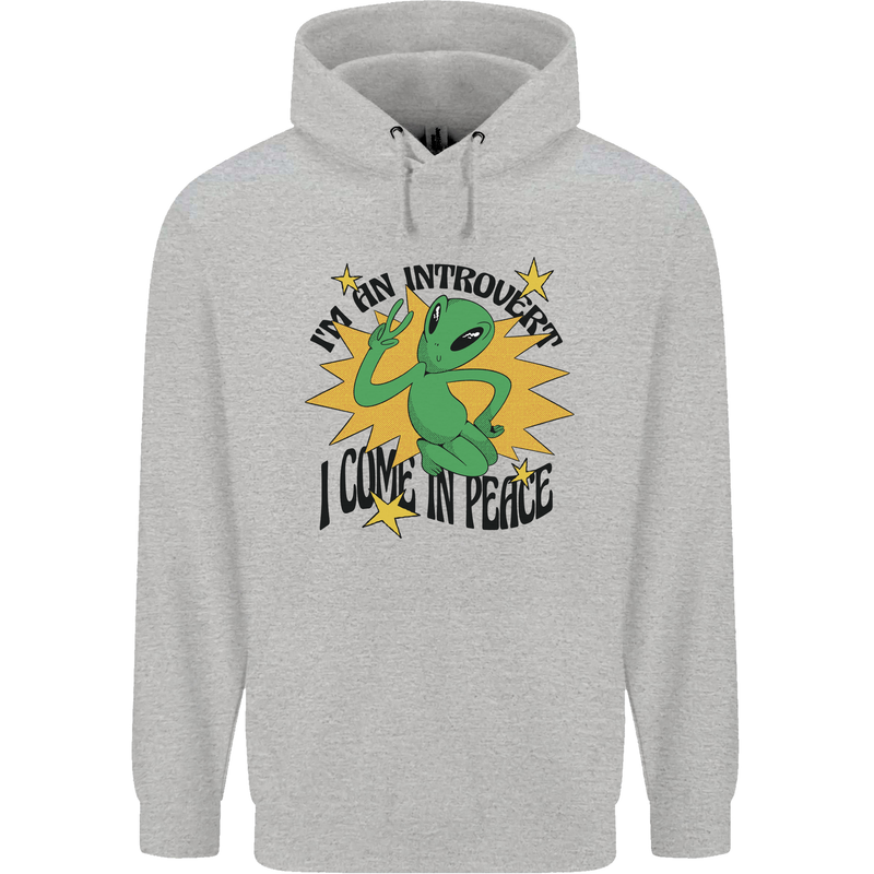 Alien Introvert I Come in Peace Funny UFO Mens 80% Cotton Hoodie Sports Grey