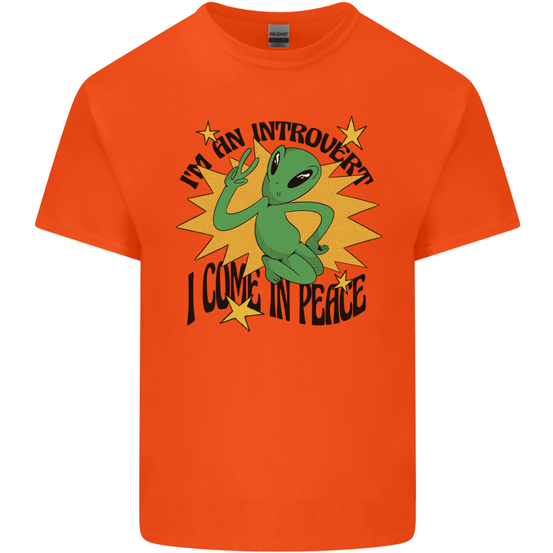 Alien Introvert I Come in Peace Funny UFO Mens Cotton T-Shirt Tee Top Orange