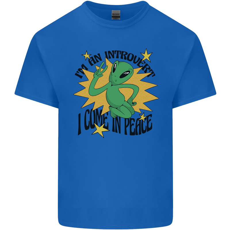 Alien Introvert I Come in Peace Funny UFO Mens Cotton T-Shirt Tee Top Royal Blue