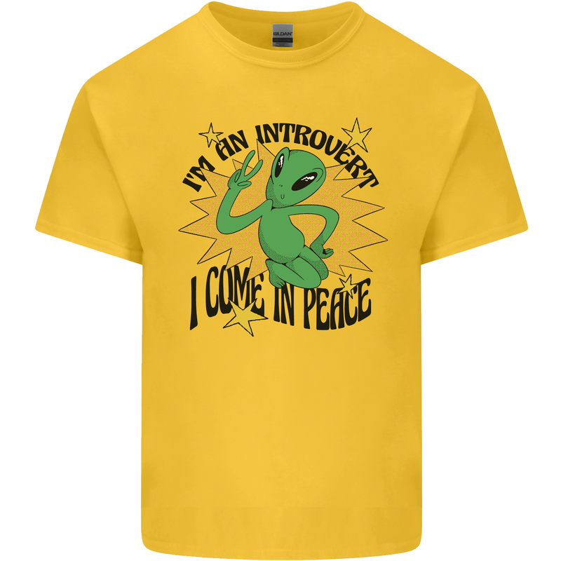 Alien Introvert I Come in Peace Funny UFO Mens Cotton T-Shirt Tee Top Yellow