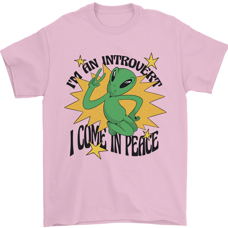 Alien Introvert I Come in Peace Funny UFO Mens T-Shirt 100% Cotton Light Pink