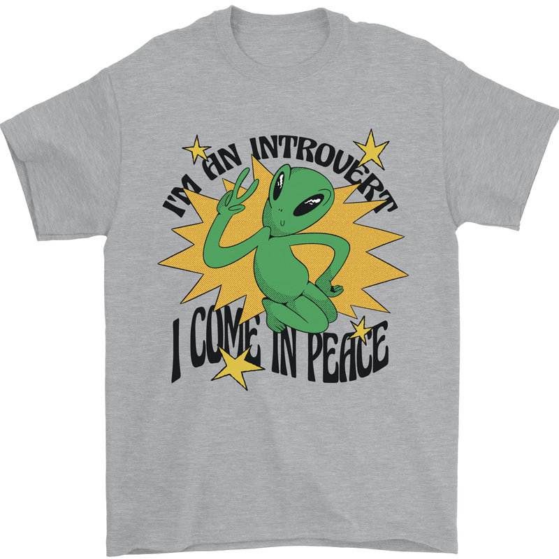 Alien Introvert I Come in Peace Funny UFO Mens T-Shirt 100% Cotton Sports Grey
