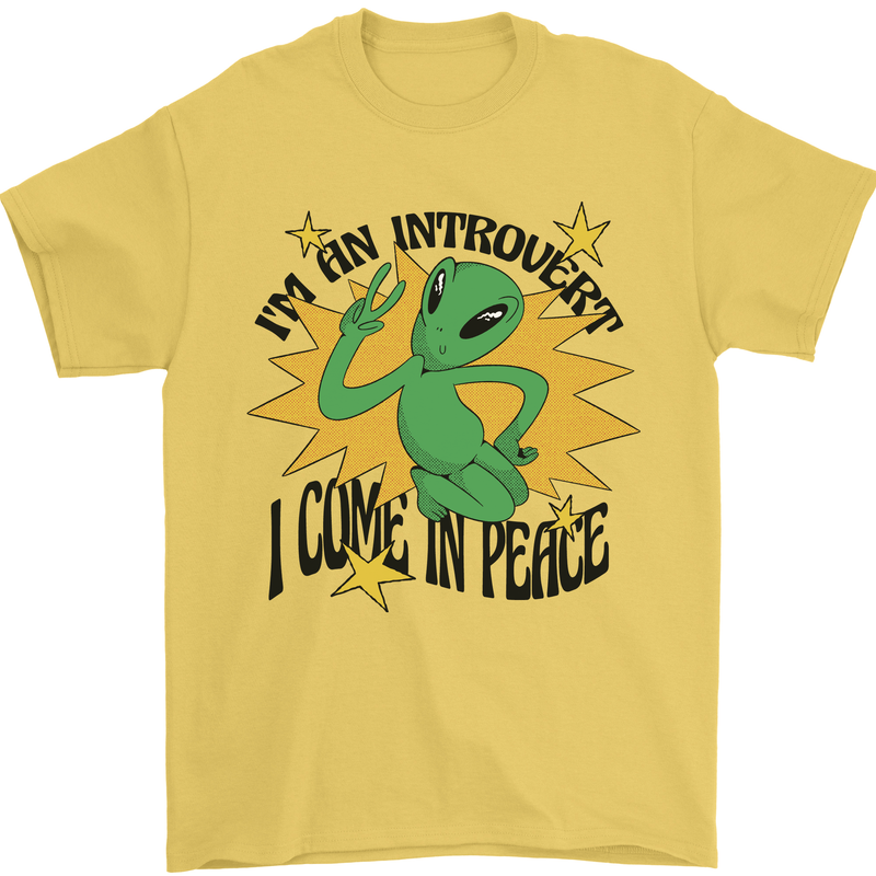 Alien Introvert I Come in Peace Funny UFO Mens T-Shirt 100% Cotton Yellow