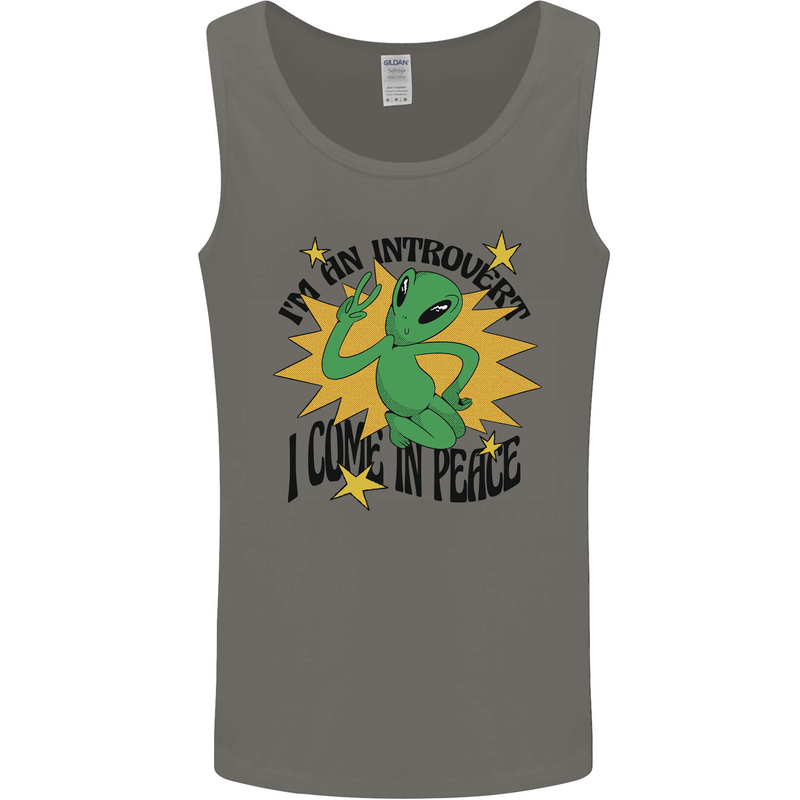 Alien Introvert I Come in Peace Funny UFO Mens Vest Tank Top Charcoal