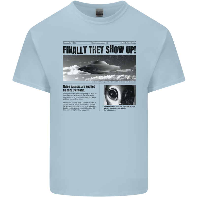Alien News Article UFO Kids T-Shirt Childrens Light Blue