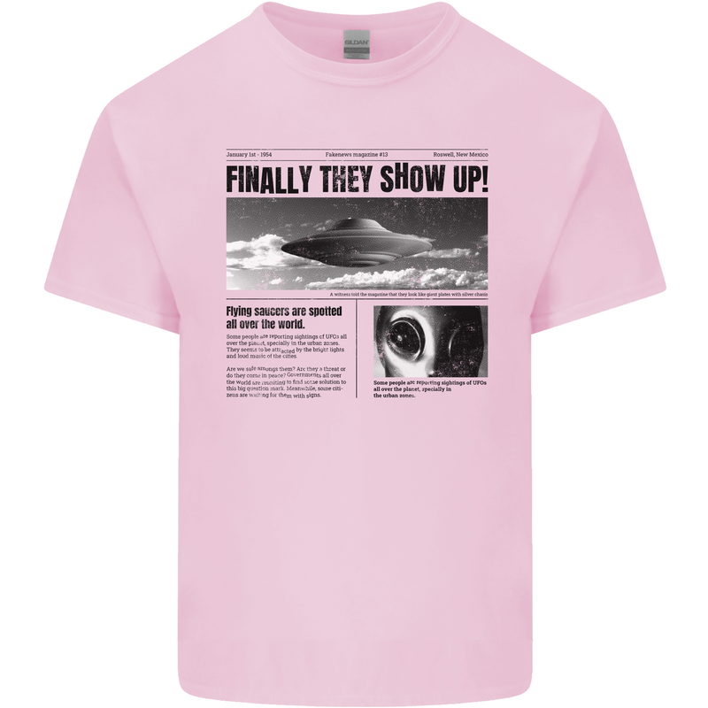 Alien News Article UFO Kids T-Shirt Childrens Light Pink
