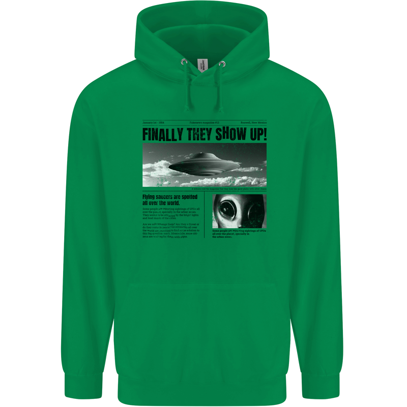 Alien News Article UFO Mens 80% Cotton Hoodie Irish Green