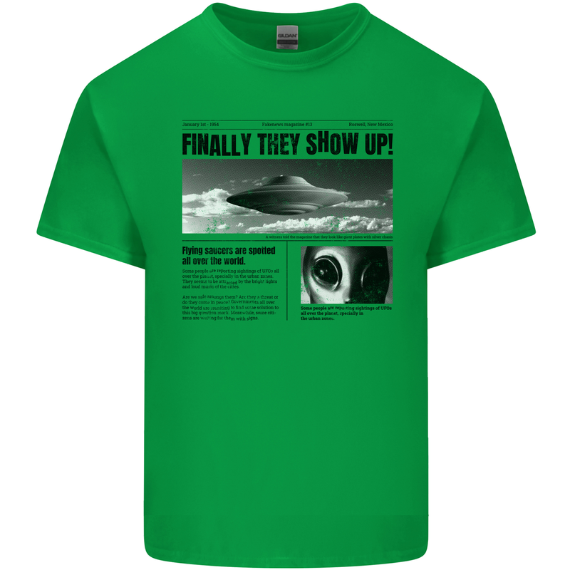 Alien News Article UFO Mens Cotton T-Shirt Tee Top Irish Green