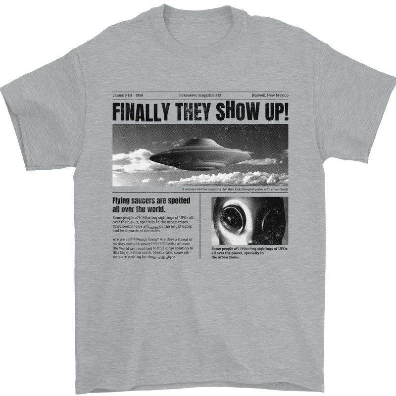 Alien News Article UFO Mens T-Shirt 100% Cotton Sports Grey