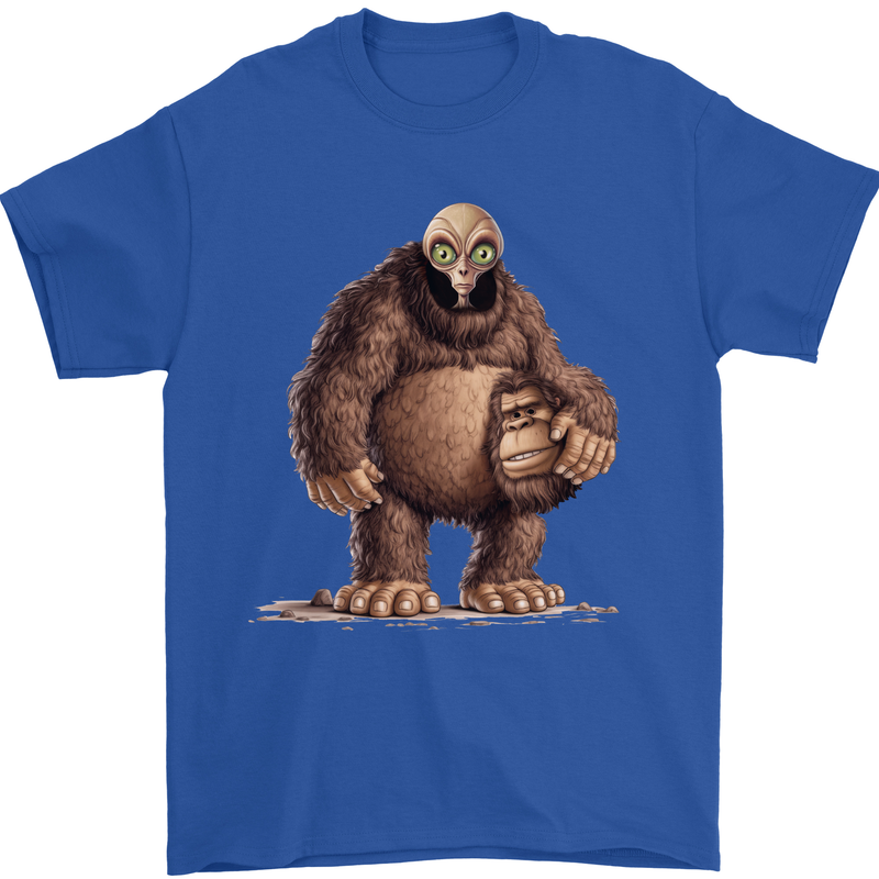 Alien in a Bigfoot Fancy Dress Outfit Ape Gorilla Mens T-Shirt 100% Cotton Royal Blue