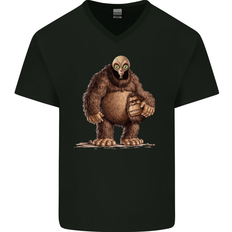Alien in a Bigfoot Fancy Dress Outfit Ape Gorilla Mens V-Neck Cotton T-Shirt Black