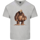 Alien in a Bigfoot Fancy Dress Outfit Ape Gorilla Mens V-Neck Cotton T-Shirt Sports Grey