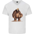 Alien in a Bigfoot Fancy Dress Outfit Ape Gorilla Mens V-Neck Cotton T-Shirt White