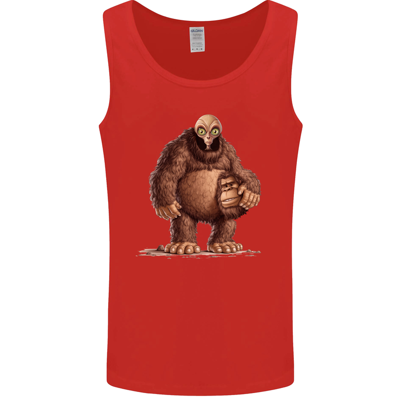 Alien in a Bigfoot Fancy Dress Outfit Ape Gorilla Mens Vest Tank Top Red