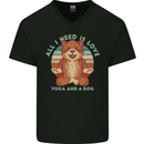 All I Need is Love Yoga and a Dog Funny Mens V-Neck Cotton T-Shirt Black