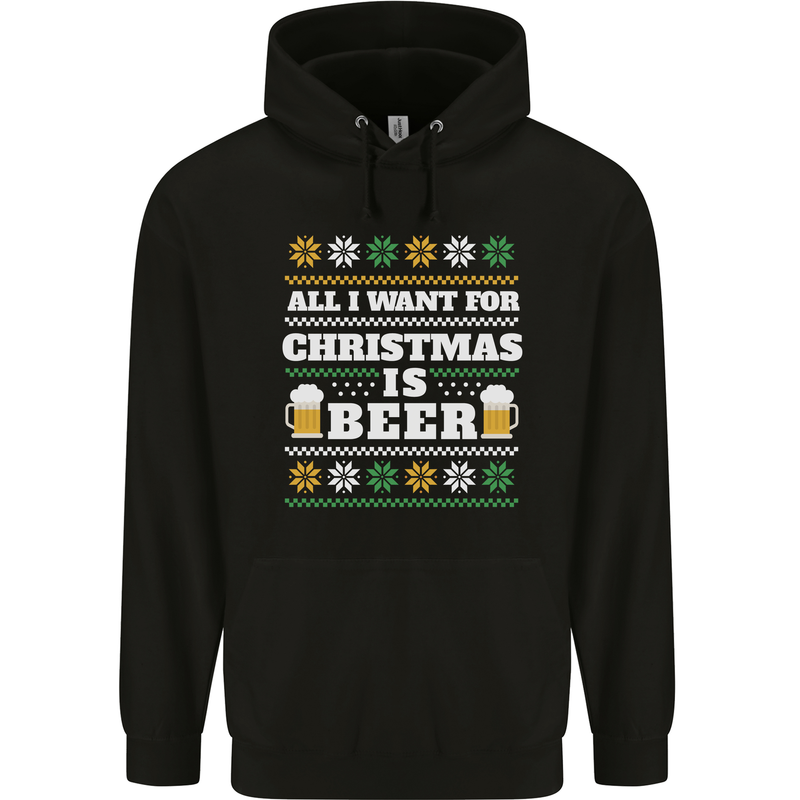 All I Want for Christmas Beer Funny Alcohol Xmas Childrens Kids Hoodie Black