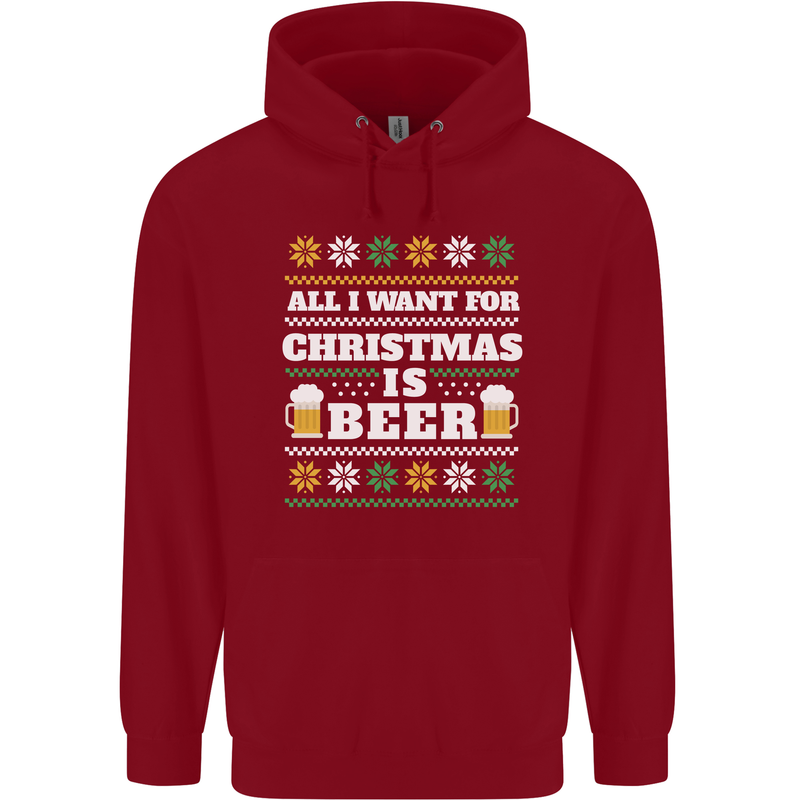 All I Want for Christmas Beer Funny Alcohol Xmas Childrens Kids Hoodie Red