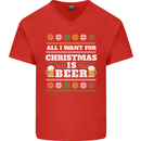 All I Want for Christmas Beer Funny Alcohol Xmas Mens V-Neck Cotton T-Shirt Red