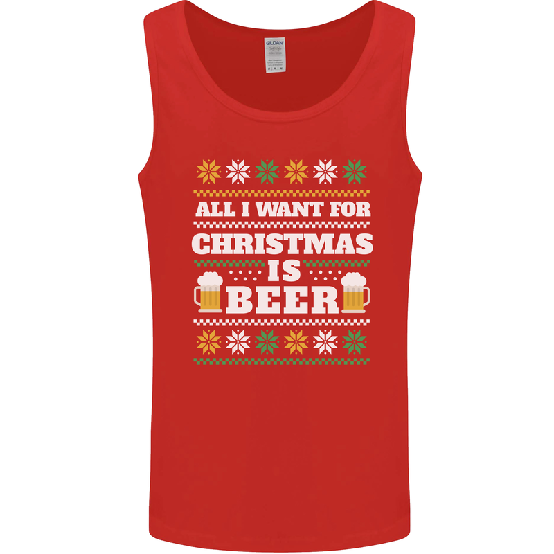 All I Want for Christmas Beer Funny Alcohol Xmas Mens Vest Tank Top Red