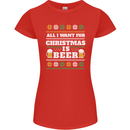 All I Want for Christmas Beer Funny Alcohol Xmas Womens Petite Cut T-Shirt Red