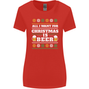 All I Want for Christmas Beer Funny Alcohol Xmas Womens Wider Cut T-Shirt Red