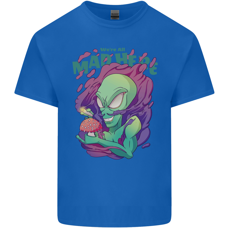 All Mad Here Alien Magic Mushrooms Mens Cotton T-Shirt Tee Top Royal Blue