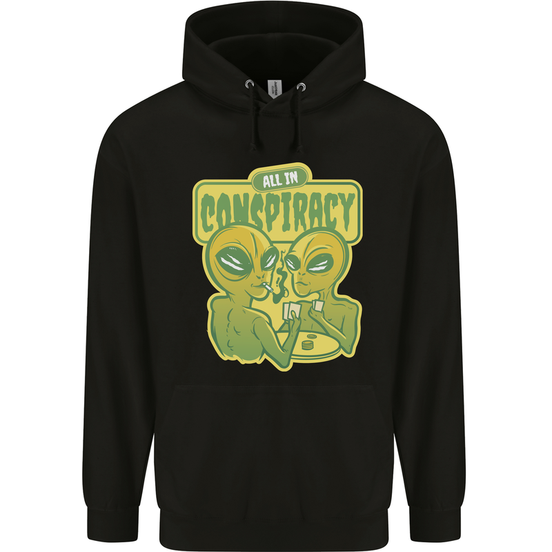 All in Conspiracy Funny Alien Poker Card Game Mens 80% Cotton Hoodie Black